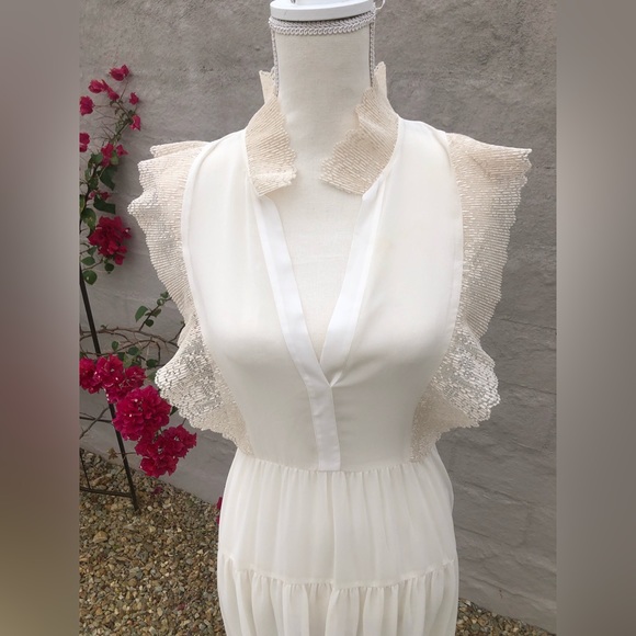 Sandro Paris sheer midi dress with lace detail size 2 - Picture 3 of 16